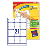 Avery Addressing Labels Laser Jam-free 21 per Sheet 63.5x38.1mm White Ref L7160-250 [5250 Labels]