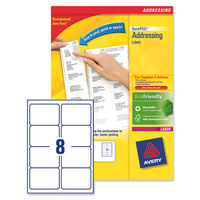 Avery Addressing Labels Laser Jam-free 8 per Sheet 99.1x67.7mm White Ref L7165-100 [100 Sheets]