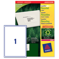 Avery Addressing Labels Laser Recycled 1 per Sheet 199.6x289.1mm White Ref LR7167-100 [100 Labels]