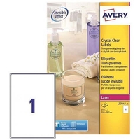 Avery Crystal Clear Labels Laser Durable 1 per Sheet 210x297mmTransparent Ref L7784-25 [25 Labels]