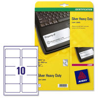 Avery Heavy Duty Labels Laser 10 per Sheet 96x50.8mm Silver Ref L6012-20 [200 Labels]