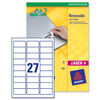 Avery Labels Removable Laser 27 per Sheet 63.5x29.6mm White Ref L4737REV-25 [675 Labels]