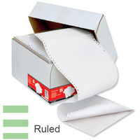 Computer Listing Paper - 2 Part - 11 inch x 368mm - White and Green Ruled - Box (1000 Sheets)