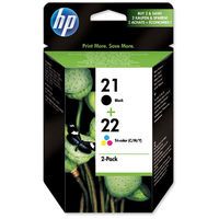 Hewlett Packard [HP] No. 21/No. 22 Inkjet Cartridge Page Life 250pp 5ml Black/Colour Ref SD367AE [Pack 2]