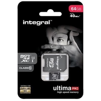 Integral Ultima Pro Micro SDHC Media Memory Card Class 10 64GB Ref INMSDX64G10-40U1