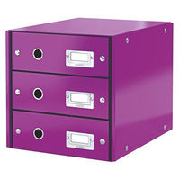 Leitz WOW Click and Store 3 Drawer Cabinet Collapsible A4 Purple Ref 60480062