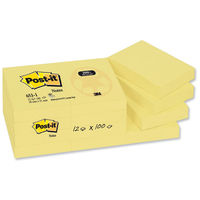 Post-it Recycled Notes Pad of 100 38x51mm Yellow Ref 653-1YE [Pack 12]