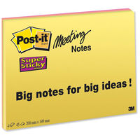 Post-it Super Sticky Meeting Notes Pads of 45 Sheets 200x149mm Bright Colours Ref 6845-SSP [Pack 4]