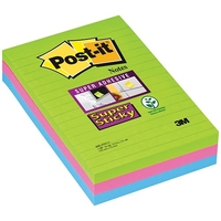 Post-it Super Sticky Removable Notes Pad 90 Sheets 102x152mm Ultra Assorted Ref 660-3SSUC [Pack 3]