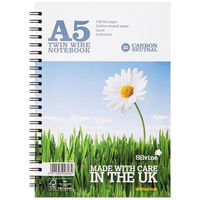 Silvine Notebook Carbon Neutral Perforated Twin Wire Punched 2 Holes 120 Pages A5 Ref R303 [Pack 5]