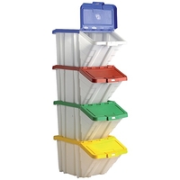 Storage Container Bin 50L 30kg Load W390xD630xH340mm White and Assorted Lids [Pack 4]