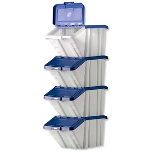 Storage Container Bin 50L 30kg Load W390xD630xH340mm White and Blue Lid [Pack 4]
