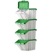 Storage Container Bin 50L 30kg Load W390xD630xH340mm White and Green Lid [Pack 4]