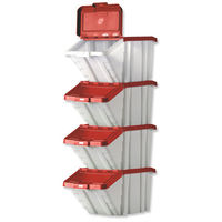 Storage Container Bin 50L 30kg Load W390xD630xH340mm White and Red Lid [Pack 4]