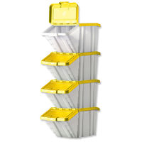 Storage Container Bin 50L 30kg Load W390xD630xH340mm White and Yellow Lid [Pack 4]