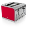 ST17010 4-Slice Retro Toaster with 1600w Power and Defrost Mode in Red