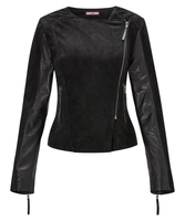 Collarless Suede Jacket
