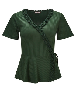 Ruffle Ribbed Wrap Top
