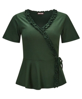 Ruffle Ribbed Wrap Top