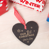Engraved Heart Shaped Slate Hanging Keepsake - Our 1st Christmas