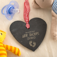 Engraved Heart Shaped Slate Hanging Keepsake - Welcome Baby