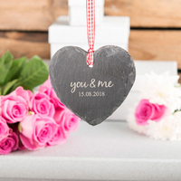 Engraved Heart-Shaped Slate Hanging Keepsake - You & Me
