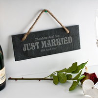 Engraved Just Married Hanging Slate Sign