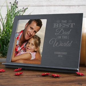 Engraved Slate Chalkboard Photo Frame - Best Dad In The World