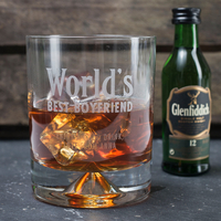Engraved Whisky Tumbler and Glenfiddich Miniature - World
