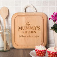 Engraved Wooden Square Board With Rope Handle - Mummy