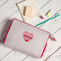 Personalised Grey Striped Heart Toiletry Bag