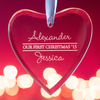 Personalised Hanging Glass Heart Keepsake - Our First Christmas