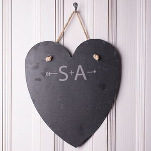 Personalised Hanging Heart Slate Chalk Board - Initials