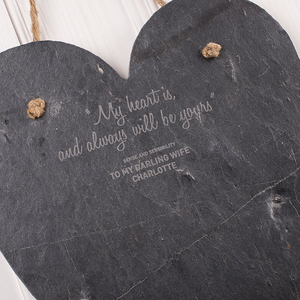 Personalised Hanging Heart Slate Chalk Board - Sense And Sensibility"e