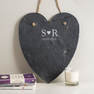 Personalised Hanging Heart Slate Chalkboard - Initials & Date