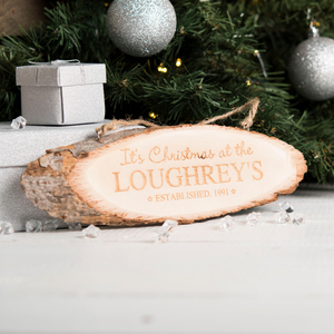Personalised Hanging Natural Wooden Sign - Christmas At The