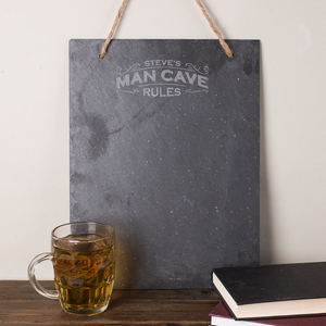 Personalised Hanging Slate Chalkboard - Man Cave Rules