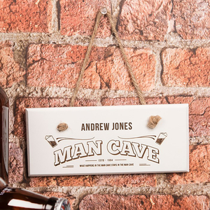 Personalised Hanging White Wooden Sign - Man Cave
