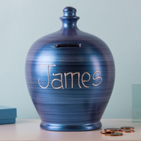 Personalised Metallic Blue Money Pot