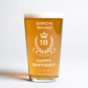 Personalised Pint Glass - 18th Birthday Crest