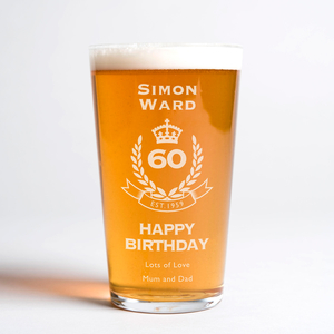 Personalised Pint Glass - 60th Birthday Crest