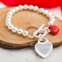 Personalised Red Heart Silver-Plated Ball Bracelet