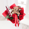 Personalised Red Rose Bouquet With Teddy & Chocolates