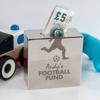 Personalised Silver Small Money Box - Football Fund