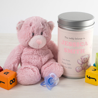 Personalised Teddy In A Tin - Cute Baby Girl