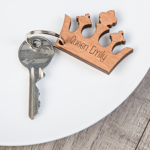 Personalised Wooden Key Ring - Crown