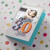 Photo Upload 30th Birthday Card - Orange,  Blue & Grey