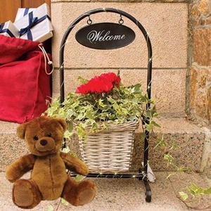 Gift Glowing Greetings Basket Stand With Cyclamen LED And Teddy