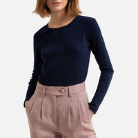 Basic Cotton Crew Neck T-Shirt with Long Sleeves
