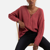Cable Knit Jumper with Lace-Up V-Neck